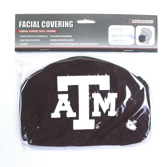 Colosseum Texas A&M Aggies Logo 2-Pack Facial Covering Face Masks - Adult Unisex - Picture 1 of 4